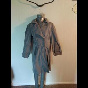 Banana Republic Feminine Trench Coat Womens M Iridescent Gray Chic Dressy Belted